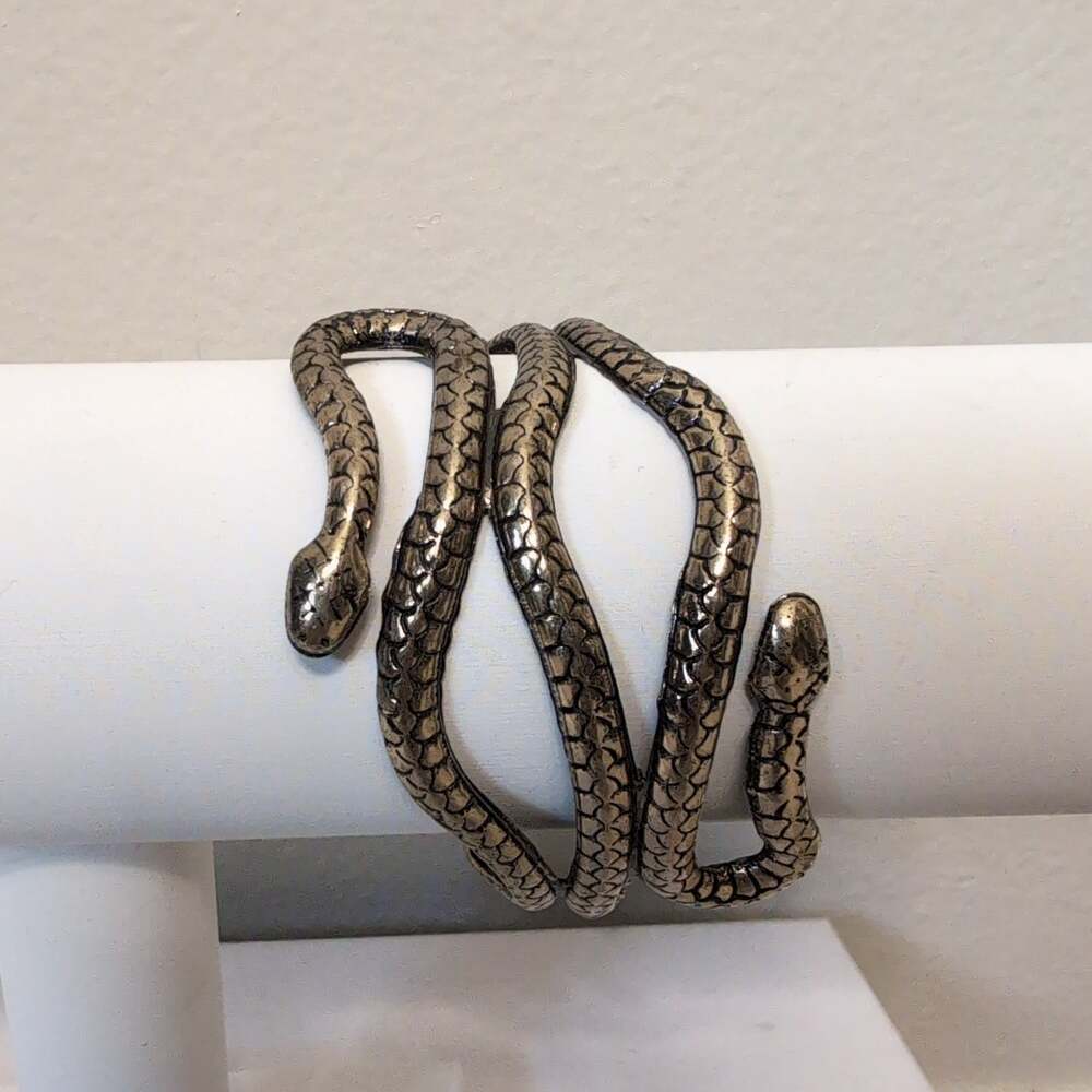 Antique Brass-Tone Snake Cuff Bracelet